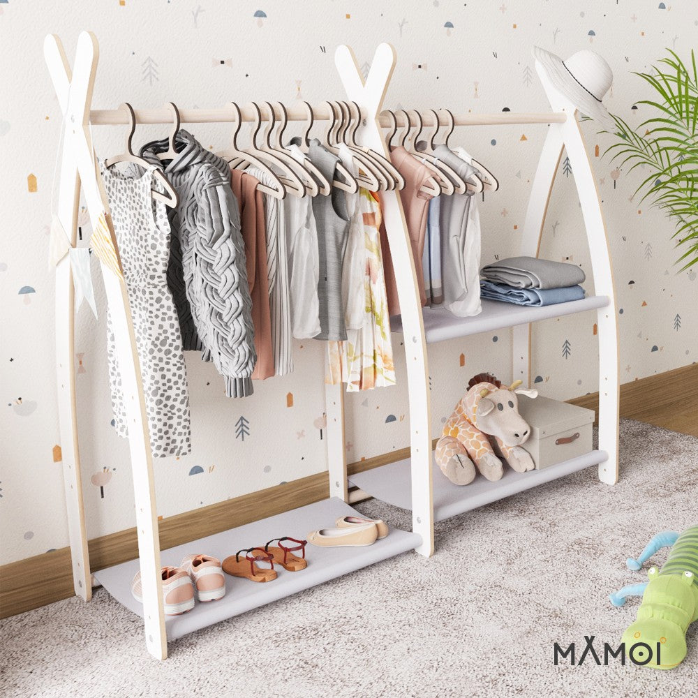 MAMOI® Children clothes rail Beige 95x106x32cm | Dressing up rail for kids made of Yarnwood | Baby wardrobe clothes storage modern design | Baby accessories | 100% ECO | MADE in EU-4