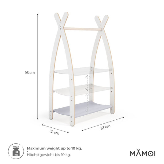 MAMOI® Children clothes rail Light grey 53x95x32cm | Dressing up rail for kids made of Yarnwood | Baby wardrobe clothes storage modern design | Baby accessories | 100% ECO | MADE in EU-1