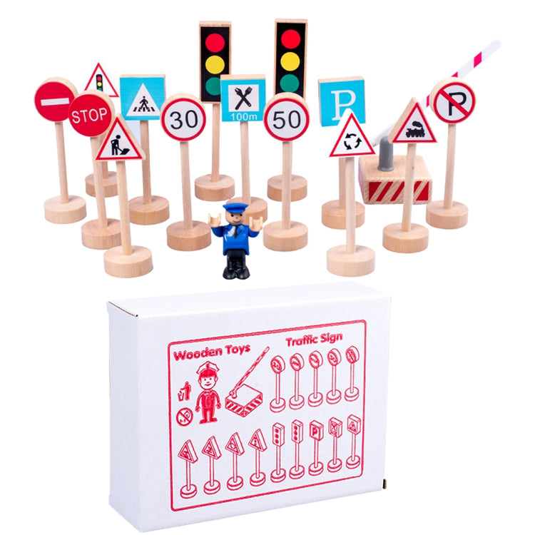 Holz-Verkehrsschilder-Set für Kinder – 15-teiliges Lern- und Rollenspiel-Set | Umweltfreundliche Verkehrsspielzeuge mit Polizistenfigur
