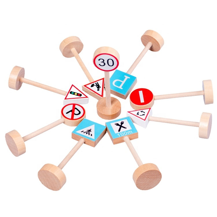 Holz-Verkehrsschilder-Set für Kinder – 15-teiliges Lern- und Rollenspiel-Set | Umweltfreundliche Verkehrsspielzeuge mit Polizistenfigur