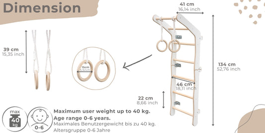 MAMOI® Swedish ladder, Wooden gorilla gym for kids, Indoor baby climbing frame for toddlers, Monkey bars and play gym, Childrens climbing wall, Gymnastics bar and equipment for home-1
