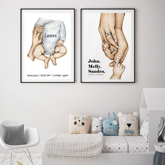 Poster Familie Personalisiert mit Händen Papa Mama Kinder und Baby als Deko Print ohne Rahmen-0