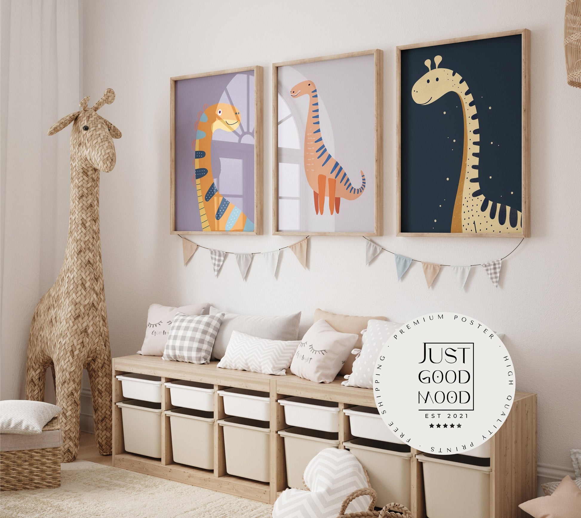 Dino Poster Kinderzimmer Bilder · Geschenkidee für Kinder · DINOSAURIER · Langhals Dino · Brachiosaurus · Deko Print ohne Rahmen-0