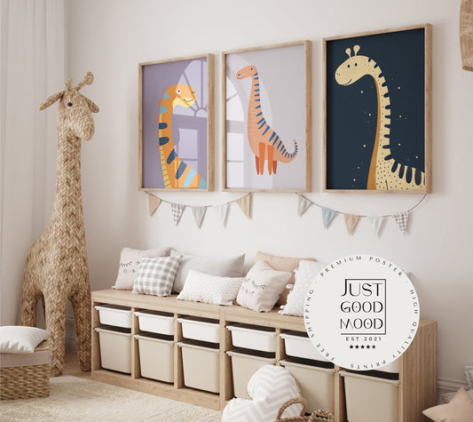 Dino Poster Kinderzimmer Bilder · Geschenkidee für Kinder · DINOSAURIER · Langhals Dino · Brachiosaurus · Deko Print ohne Rahmen-0