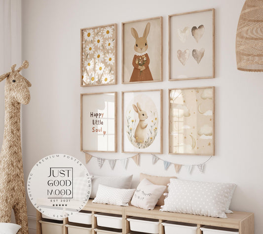 süße Hasen Poster Kinderzimmer · Geschenkidee für Kinder · Babyzimmer Deko  · Modern Abstrakt Minimalistisch neutral ·Deko Print ohne Rahmen-0