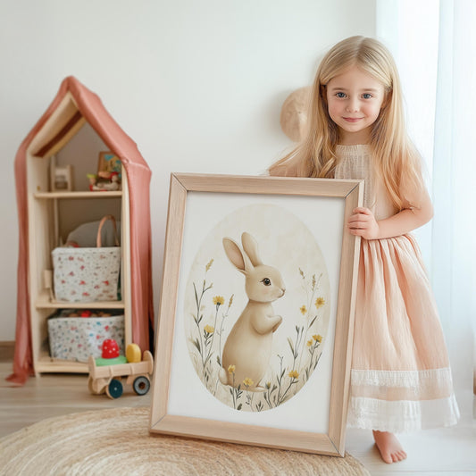 süße Hasen Poster Kinderzimmer · Geschenkidee für Kinder · Babyzimmer Deko  · Modern Abstrakt Minimalistisch neutral ·Deko Print ohne Rahmen-1